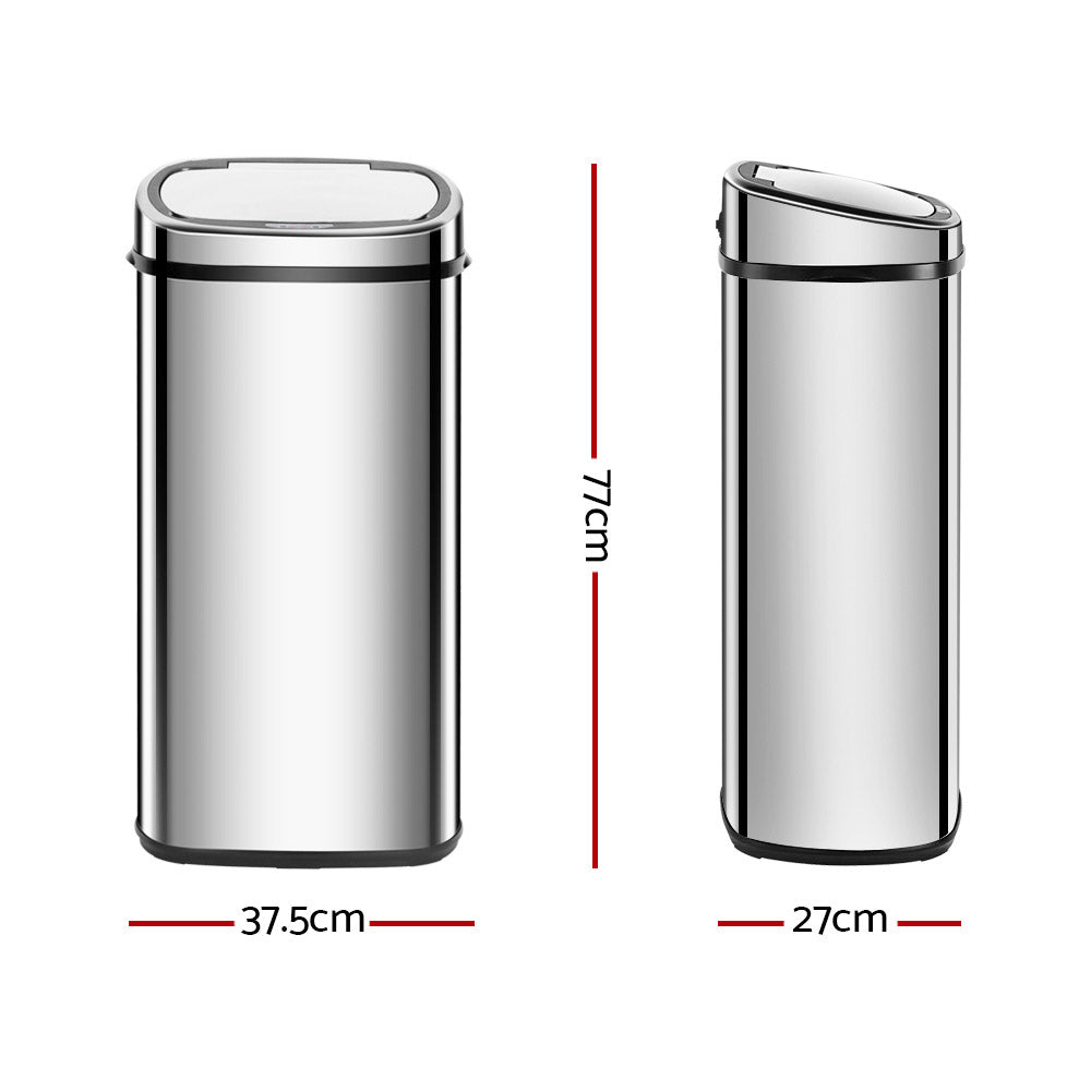 Devanti Automatic Sensor Bin 68L Stainless Steel Hands-Free Silver