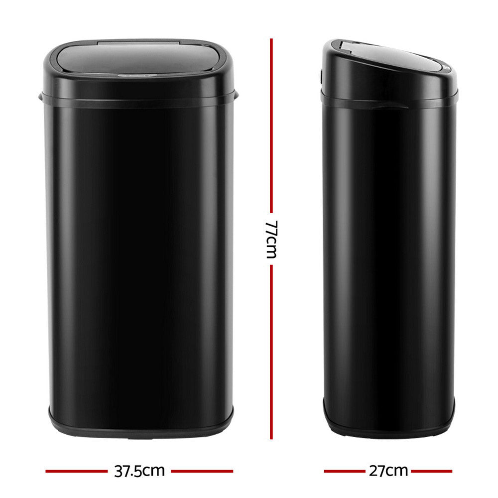 Devanti Motion Sensor Bin 68L Black Fingerprint-Proof Large