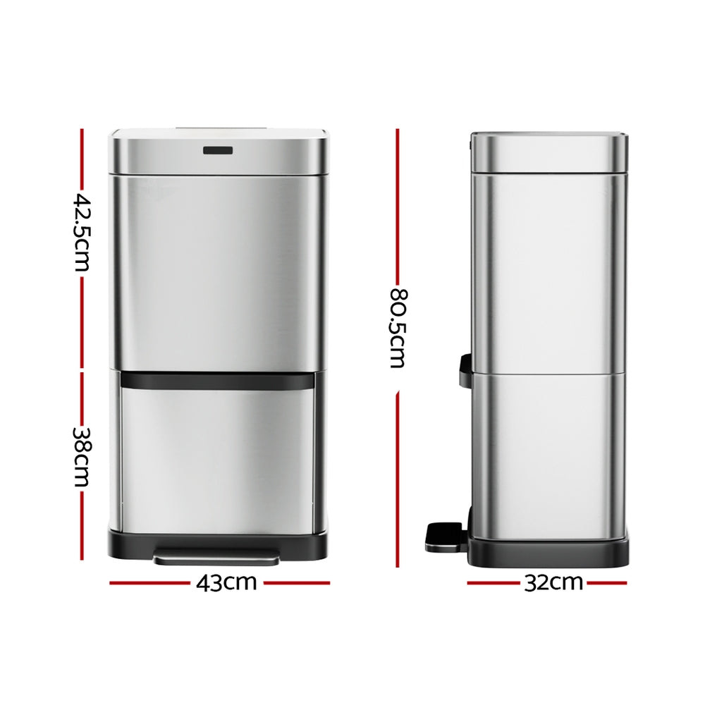 Devanti Motion Sensor Bin 70L Hands-Free Silver