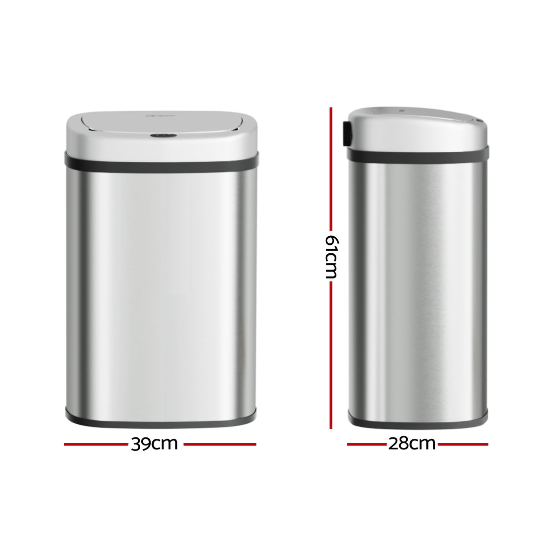Devanti Motion Sensor Bin 50L Hands-Free Stainless Steel