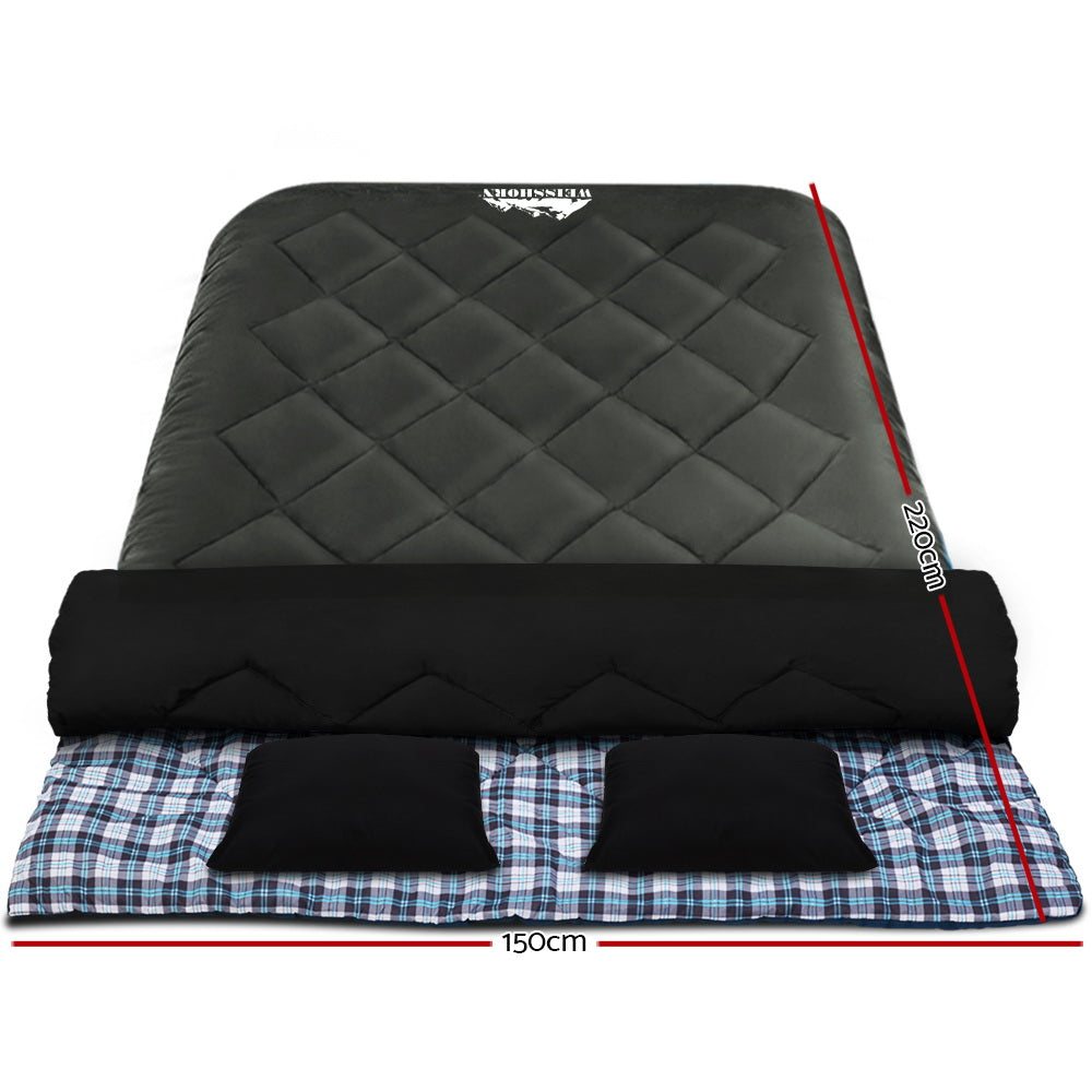 Weisshorn Double Sleeping Bag Convertible 2 in 1 Thermal -10C Grey