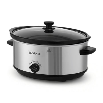 Devanti 6.5L Slow Cooker Electric Multi Cooker Keep Warm 3 Heat Settings Silver