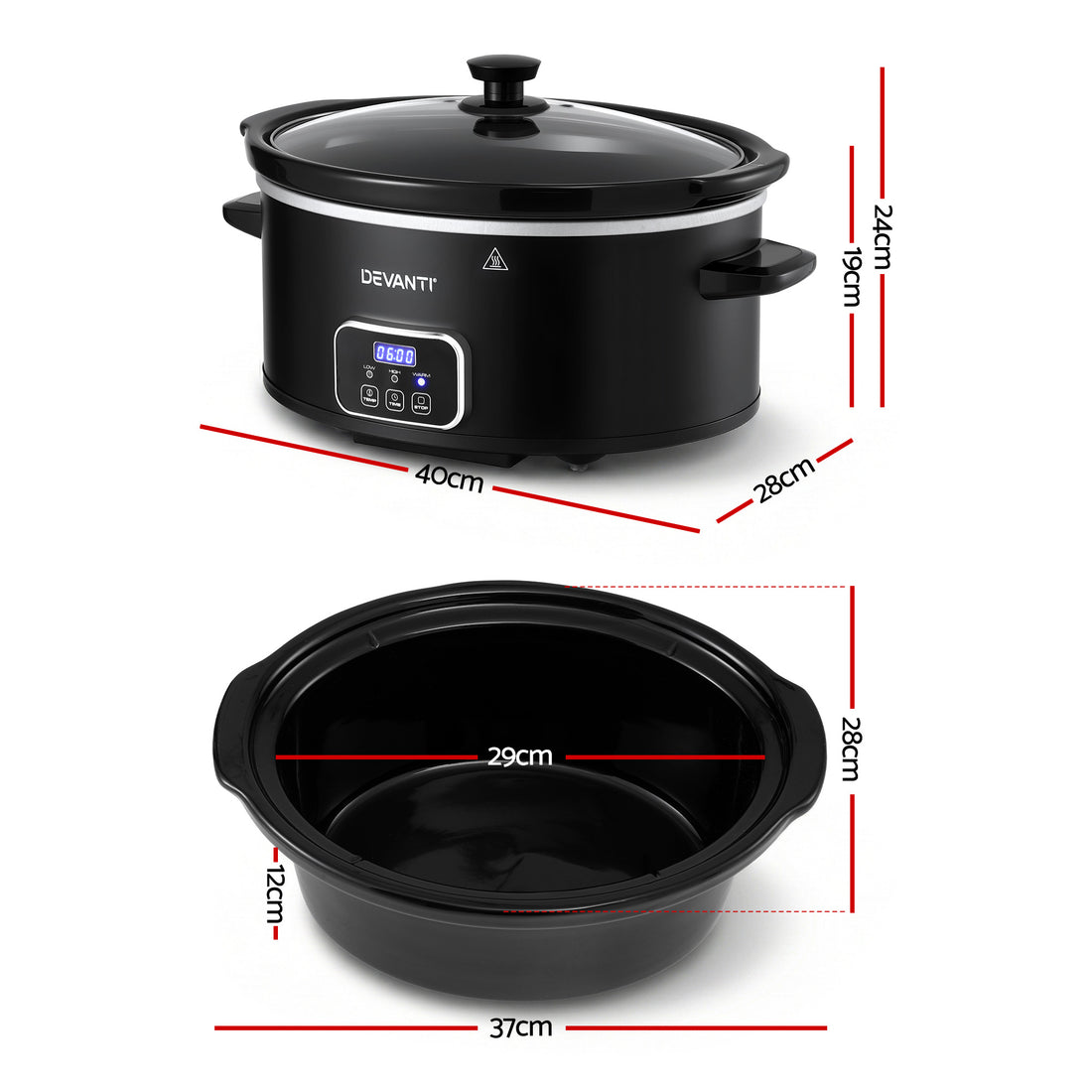 Devanti 5.6L Slow Cooker Multi Cooker with Keep Warm Function Black