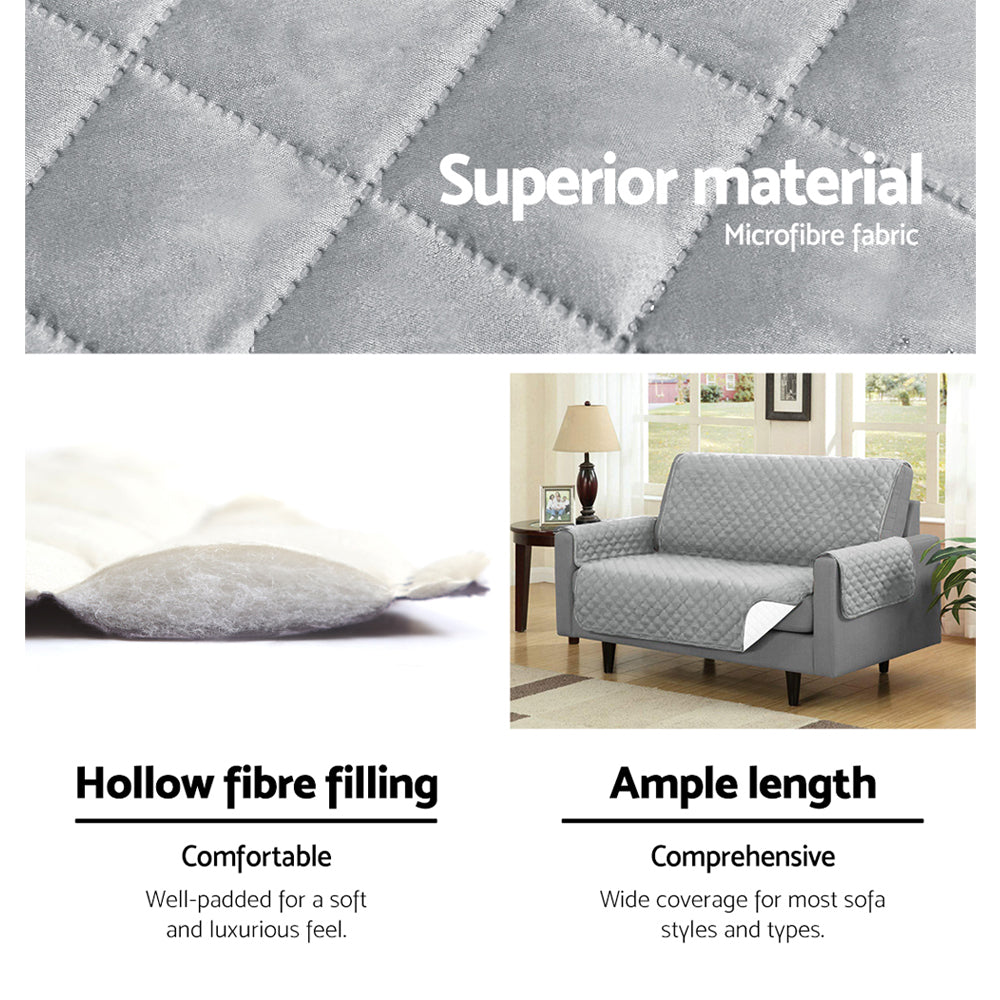 Artiss Quilted Sofa Cover Microfibre Grey 3 Seater