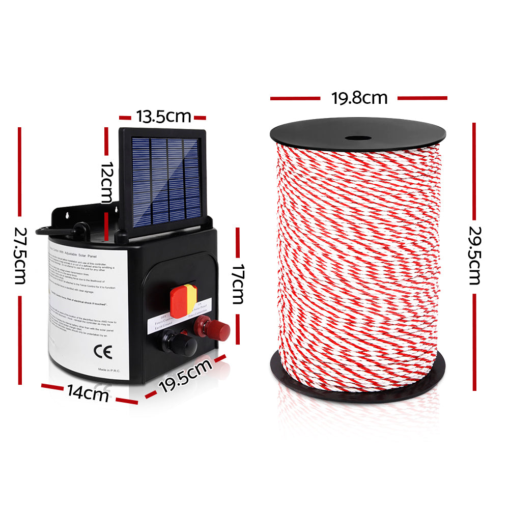 Giantz Solar Fence Energiser 3KM with 500m Polytape