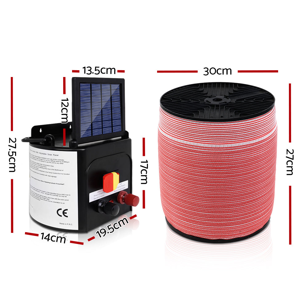 Giantz Solar Fence Energiser 5km with 1200m Polytape