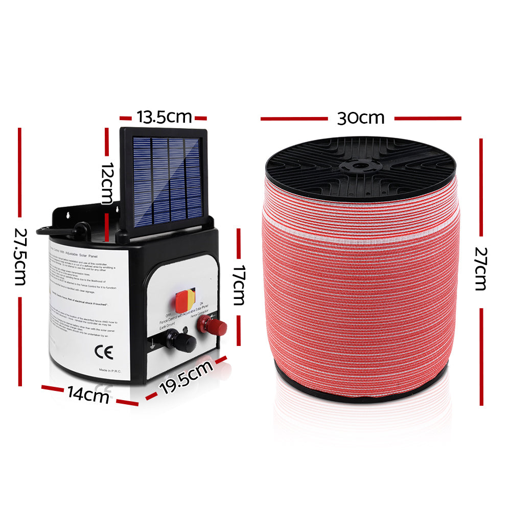 Giantz Solar Fence Energiser 8km Solar Powered with 1200m Polytape