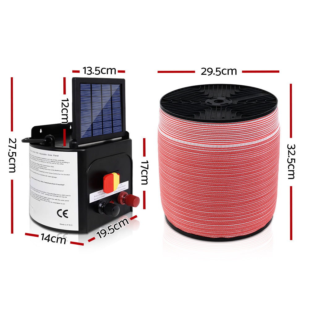 Giantz Solar Fence Energiser 5km with 2000m Polytape