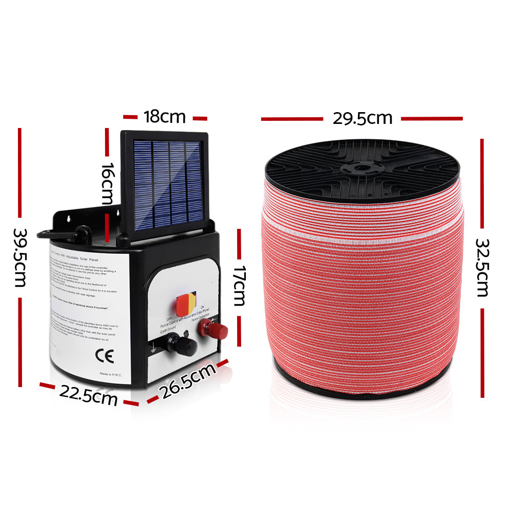 Giantz Solar Fence Energiser 8km Waterproof IP3 with 2000m Polytape