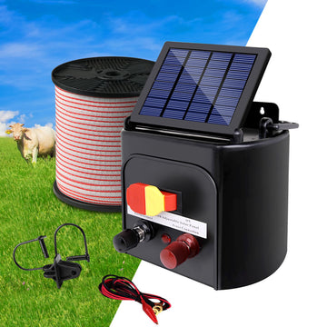 Giantz Solar Fence Energiser 5km Solar Powered 0.15J with Polytape