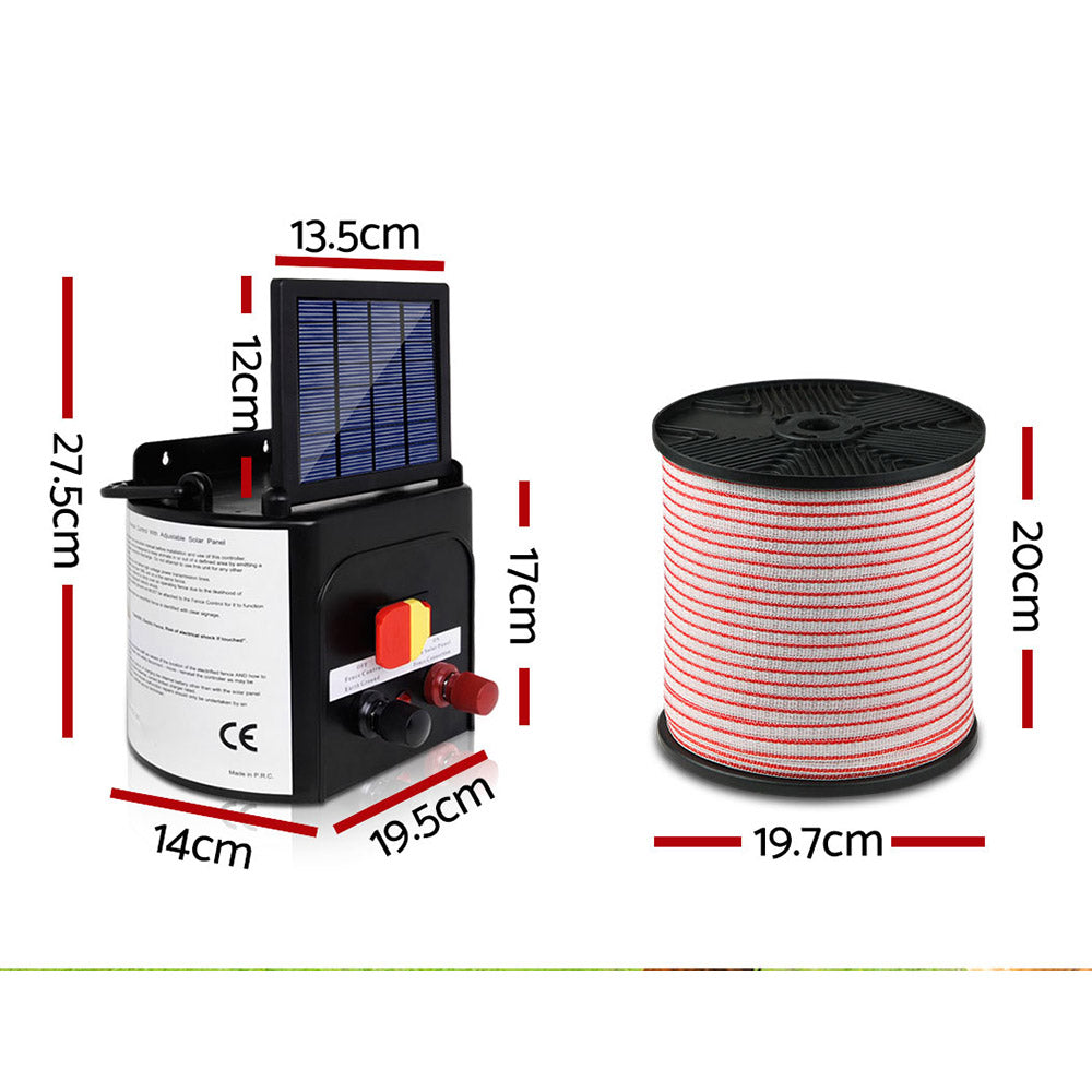 Giantz Solar Fence Energiser 5km Solar Powered 0.15J with Polytape