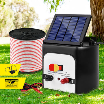 Giantz Solar Fence Energiser 8km with 400m Polytape