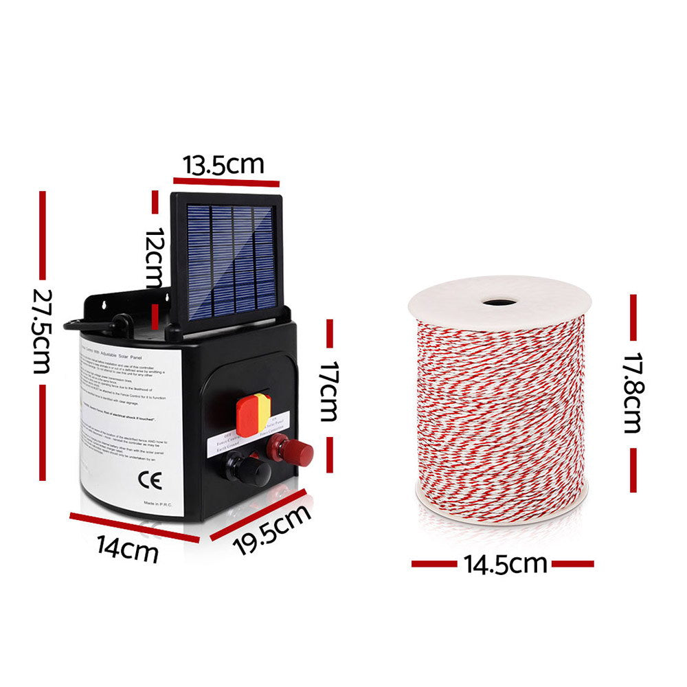Giantz Solar Fence Energiser 3km with 500m Polywire