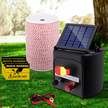Giantz Solar Fence Energiser 3km Electric with 2000m Polywire