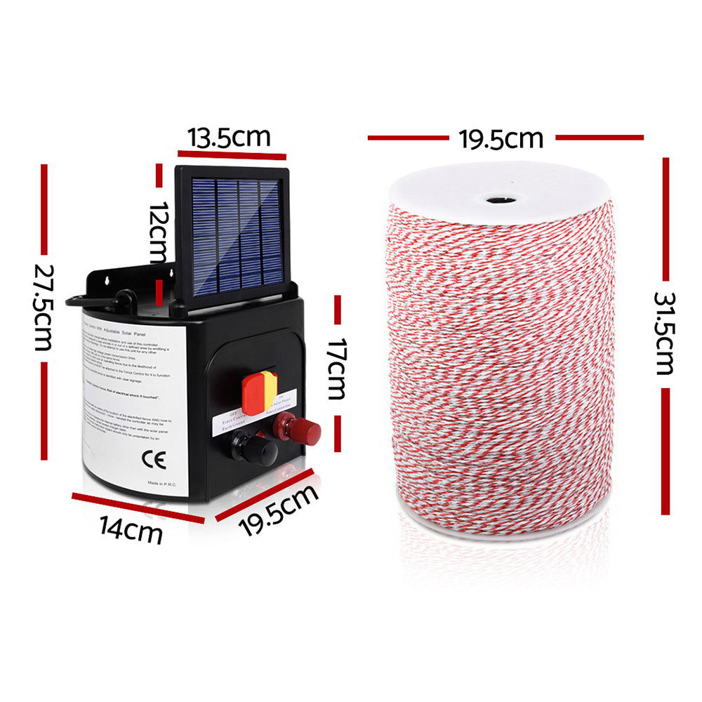 Giantz Solar Fence Energiser 3km Electric with 2000m Polywire