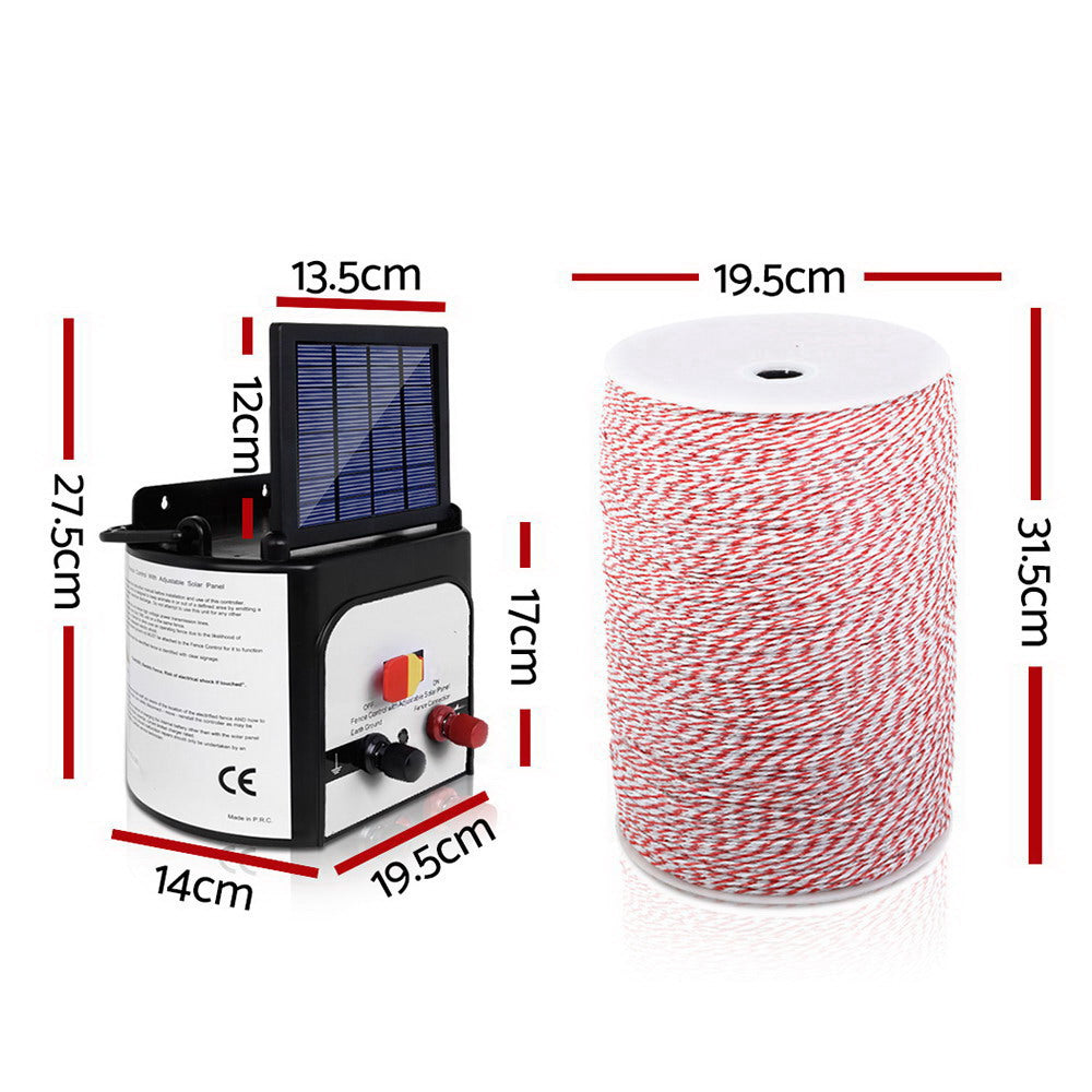 Giantz Solar Fence Energiser 8km Electric with 2000m Polytape