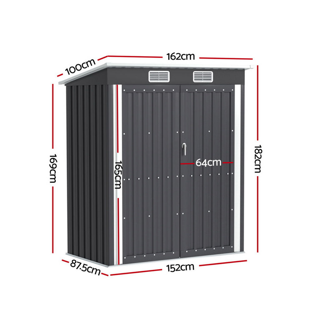 Giantz Compact Metal Garden Shed Hinge Doors Lockable 162cm Grey