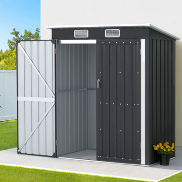 Giantz Compact Metal Garden Shed Hinge Doors Lockable 162cm Grey