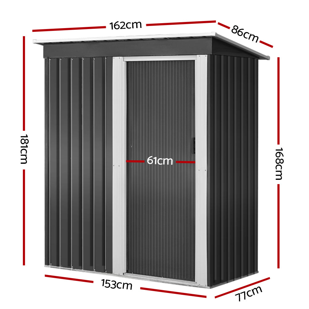 Giantz Compact Metal Garden Shed Outdoor Tool Storage Sloped Roof Grey