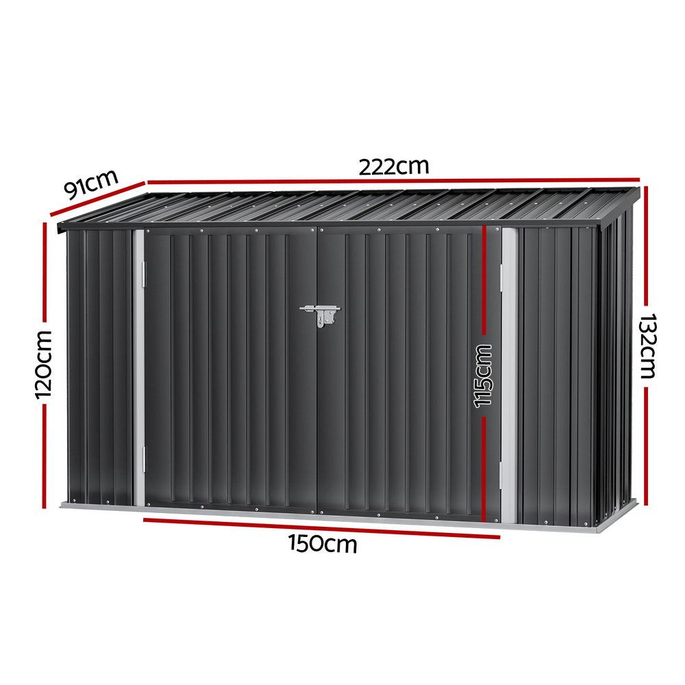 Giantz Lockable Outdoor Bike Storage Shed Double Door Grey