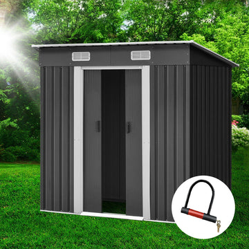 Giantz Metal Garden Shed Lockable Outdoor Storage with Sliding Door Grey