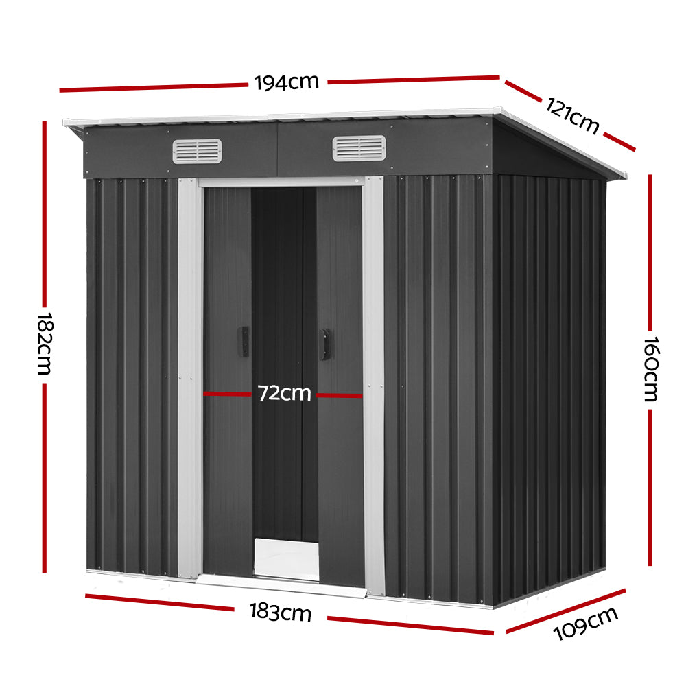 Giantz Metal Garden Shed Lockable Outdoor Storage with Sliding Door Grey