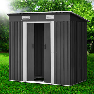 Giantz Outdoor Metal Garden Shed with Sliding Doors Metal Base Grey