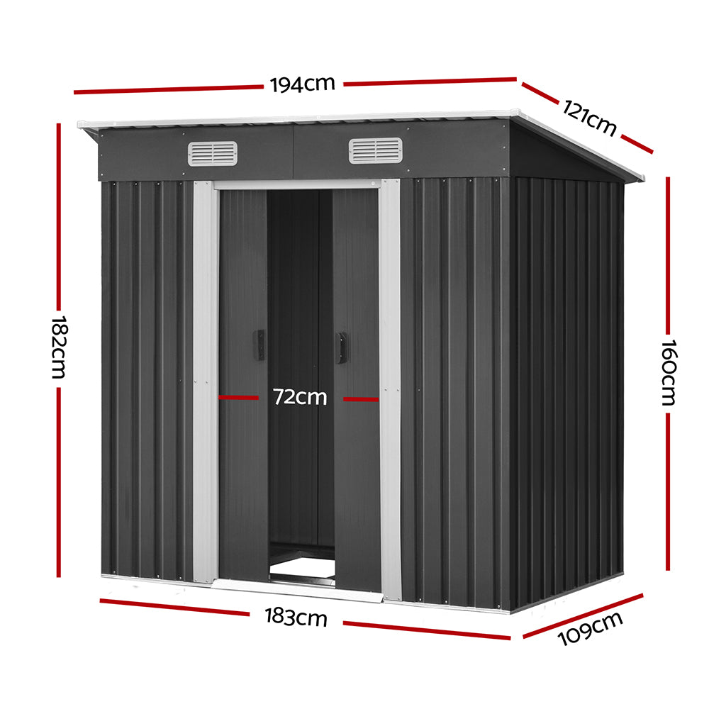 Giantz Outdoor Metal Garden Shed with Sliding Doors Metal Base Grey