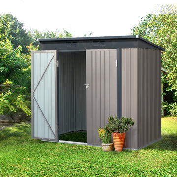 Giantz Metal Garden Shed Double Door Outdoor Storage 1.95M Brown