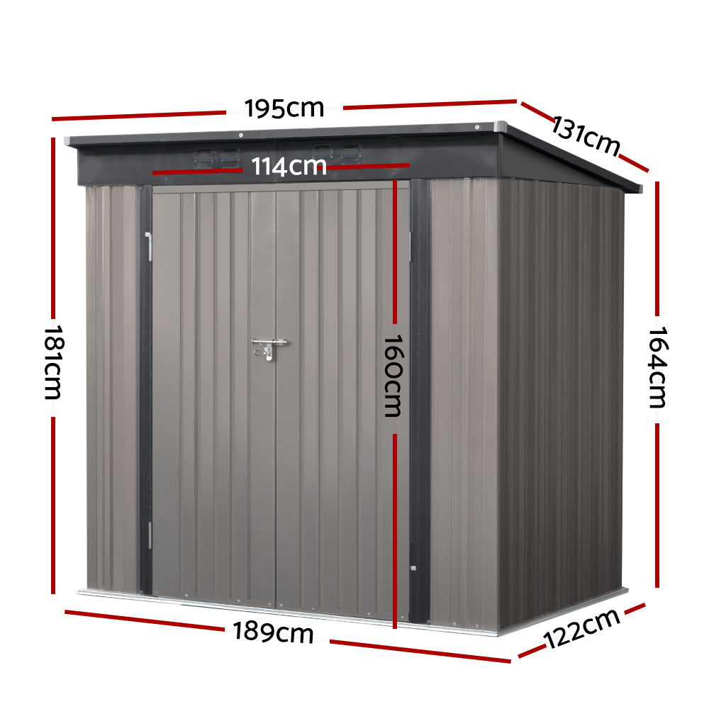 Giantz Metal Garden Shed Double Door Outdoor Storage 1.95M Brown