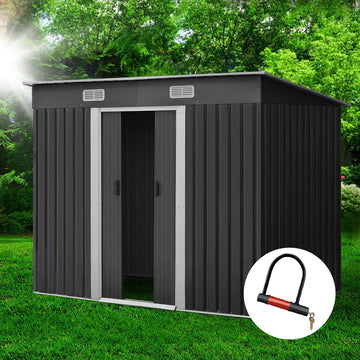 Giantz Metal Garden Shed Outdoor Tool Storage with Sliding Door Grey