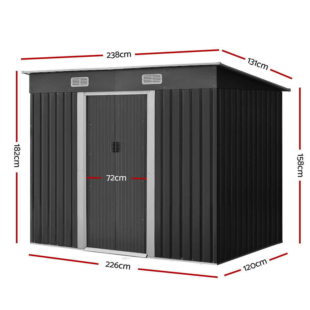 Giantz Metal Garden Shed Outdoor Tool Storage with Sliding Door Grey