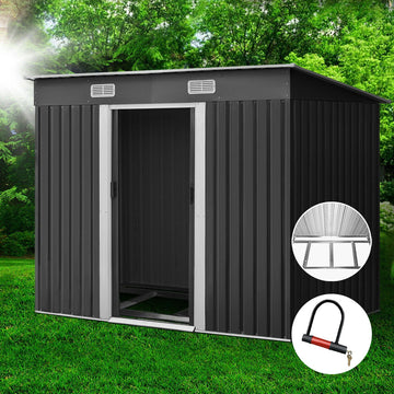 Giantz Outdoor Metal Workshop Shed with Sliding Doors Metal Base Grey