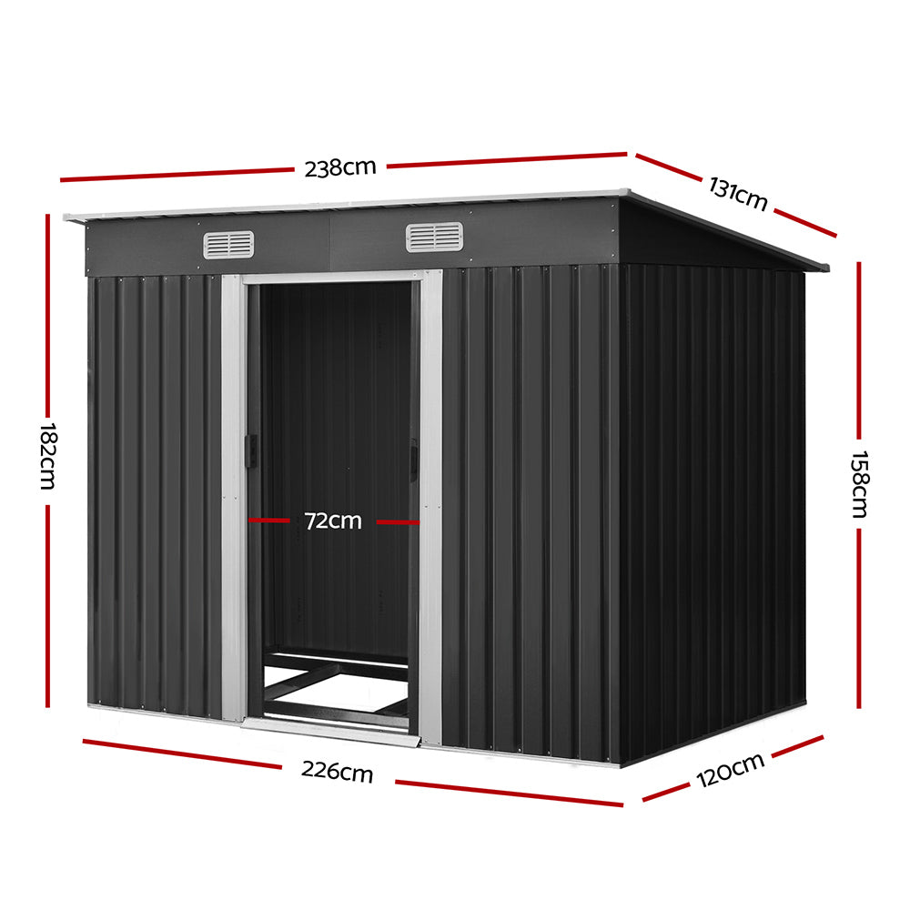 Giantz Outdoor Metal Workshop Shed with Sliding Doors Metal Base Grey