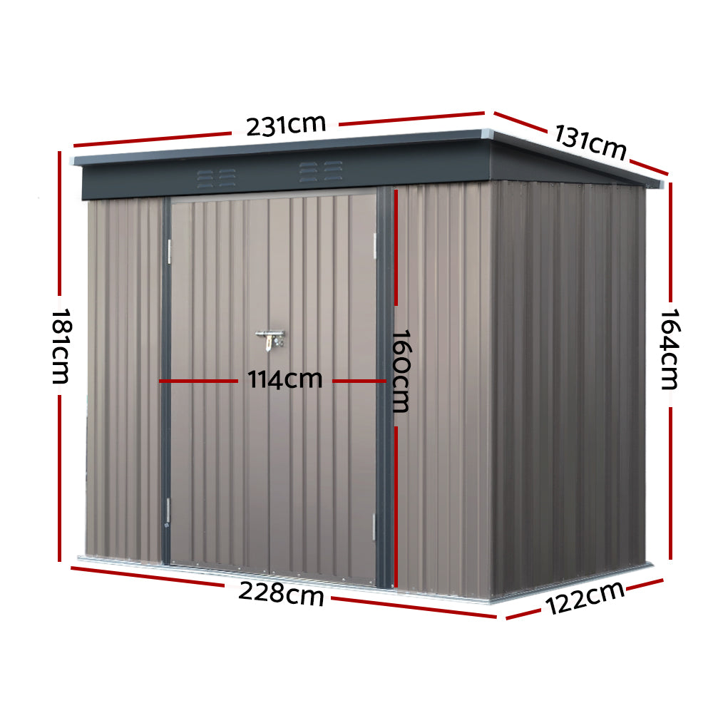 Giantz Metal Garden Shed Double Door Lockable Outdoor Storage Brown