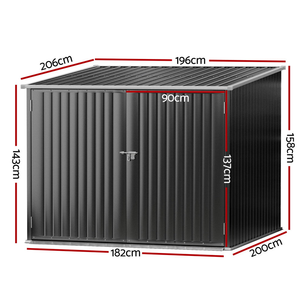 Giantz Metal Garden Shed Lockable Double Hinge Doors 206cm Black