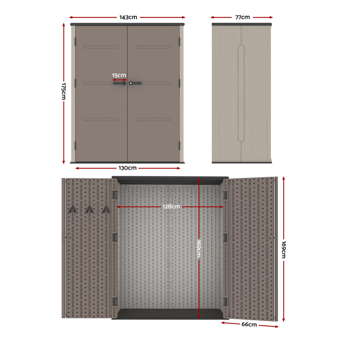 Giantz Compact HDPE Garden Shed Lockable Hinge Door with Hooks