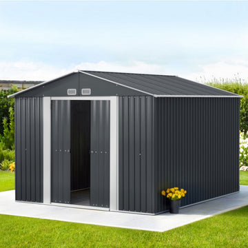 Giantz Metal Garden Shed Double Sliding Doors Lockable 3x3M Grey
