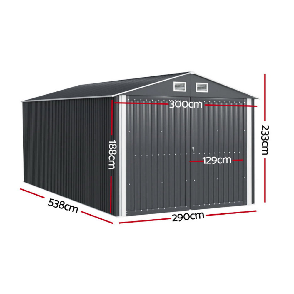 Giantz Large Metal Garden Shed Lockable 300x538cm Grey