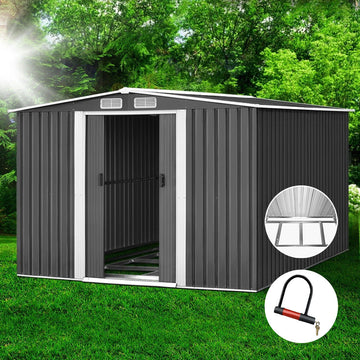 Giantz Large Metal Garden Shed with Metal Base Gabled Roof Grey