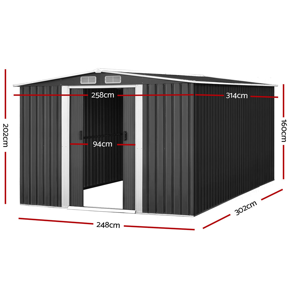 Giantz Large Metal Garden Shed with Metal Base Gabled Roof Grey