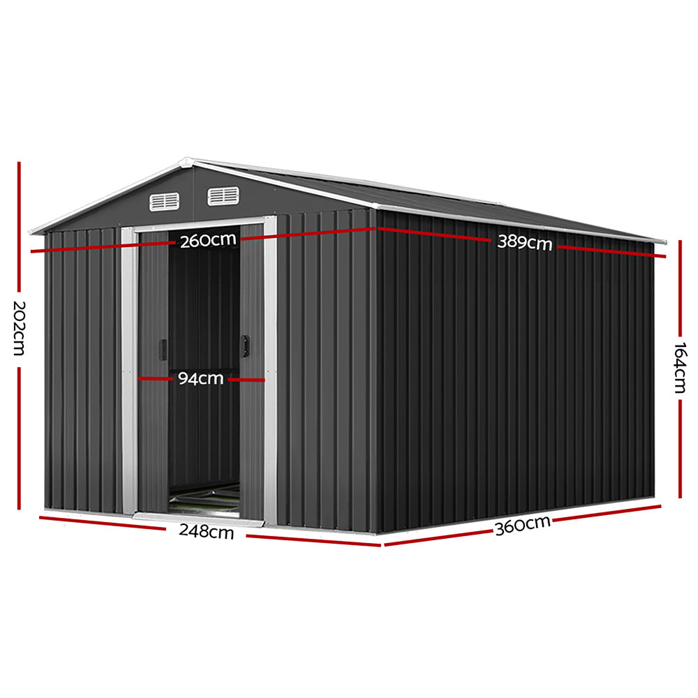 Giantz XL Metal Garden Shed Gabled Roof with Metal Base Grey