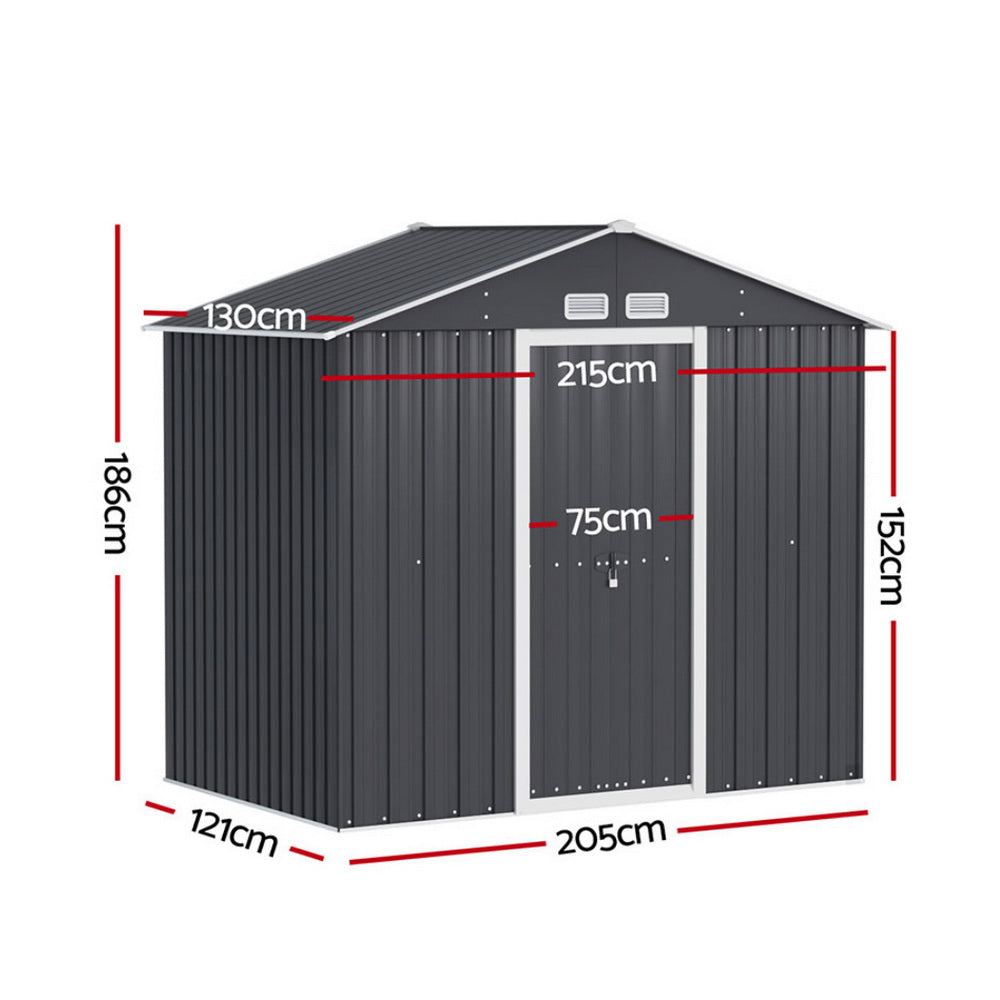 Giantz Metal Garden Shed Gabled Roof Outdoor Storage Sliding Doors Grey