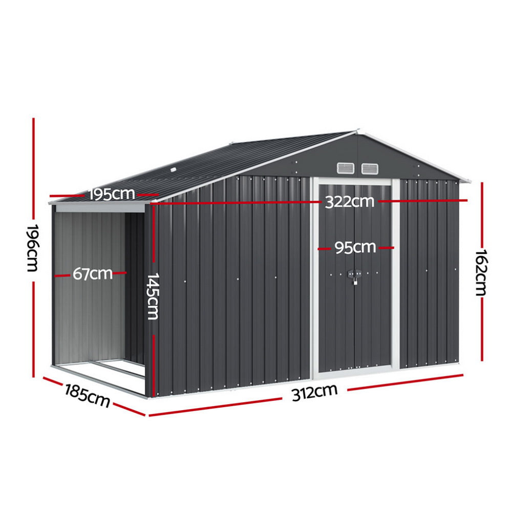 Giantz Metal Garden Shed Gabled Roof Lockable Sliding Doors Grey