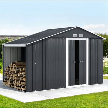 Giantz Metal Garden Shed Gabled Roof Lockable Sliding Doors Grey