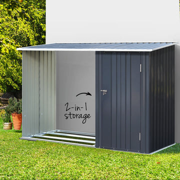 Giantz 2-in-1 Metal Garden Shed with Log Store Outdoor Anthracite