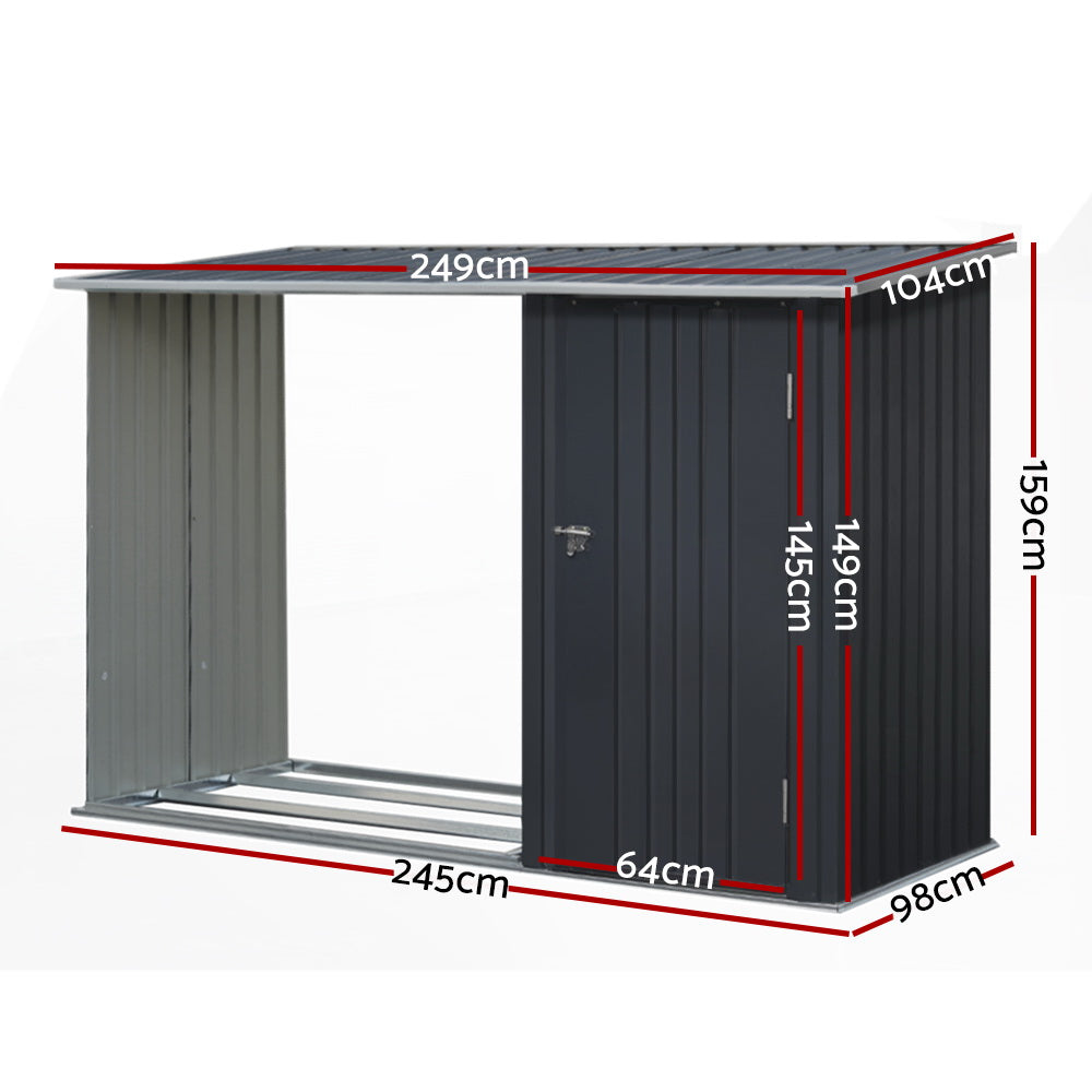 Giantz 2-in-1 Metal Garden Shed with Log Store Outdoor Anthracite
