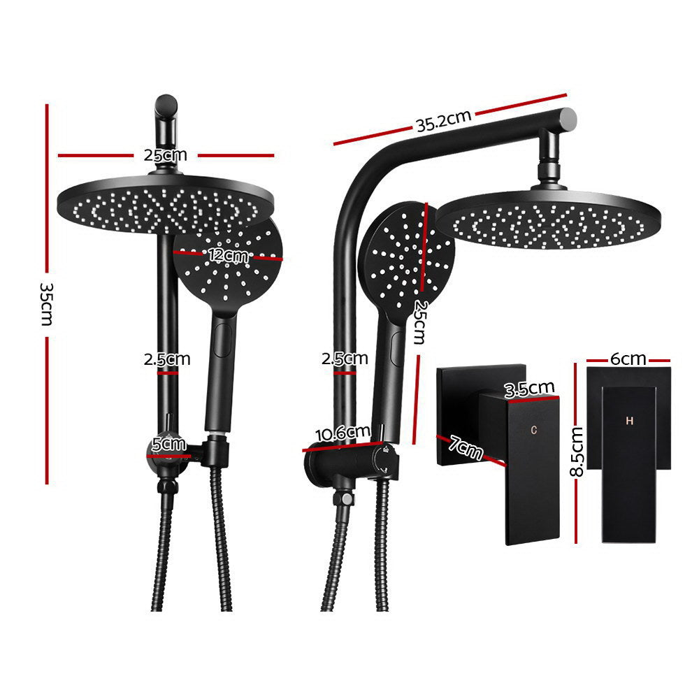 Cefito Matte Black Shower System with Rainfall Head Handheld and Twin Taps 22cm
