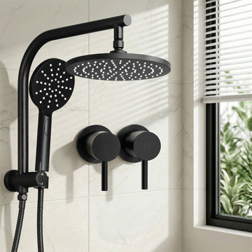 Cefito Rain Shower Head Set with Handheld Twin Taps Brass Chrome 9 inch