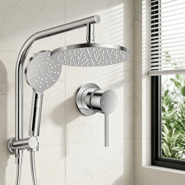 Cefito Rain Shower Head Set with Handheld Mixer Brass Chrome Silver 9 inch